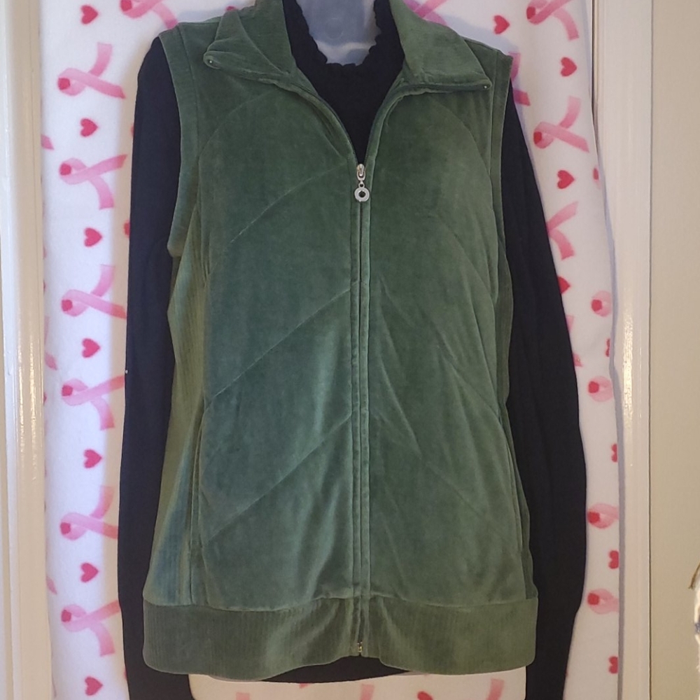 Denim&Co Dark Olive Green Velour Vest